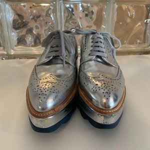 Prada Leather Metallic Oxford Platform - Size 7.5/38.5